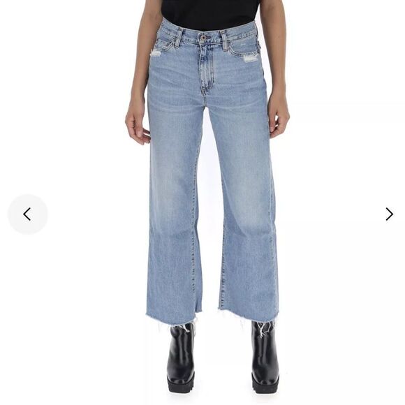 Simon Miller Jean Wide Leg Crop Unfinished Hem Light Wash Blue Denim Size 25 - Picture 1 of 13